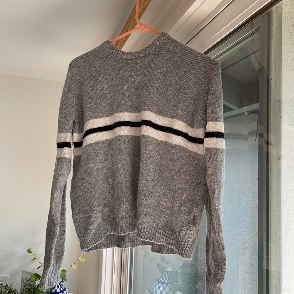 Brandy Melville Grey Sweater with Black and White Stripe